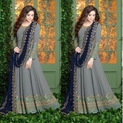 Gerogette Embroidery Semi Stitched Gown Dress
