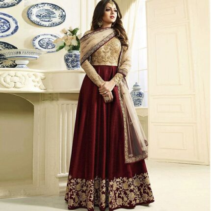 Gerogette Embroidery Semi Stitched Gown Dress