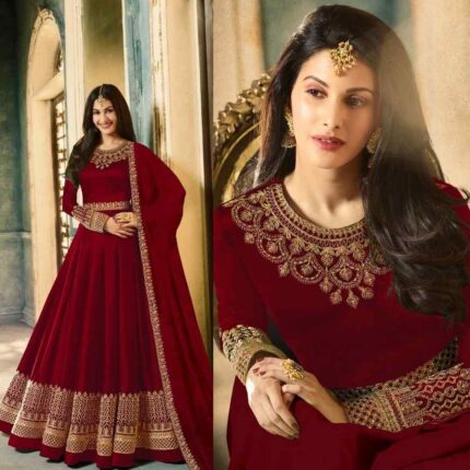 Best Stylish Embroidery Three Piece Salwar Kameez Georgette Gown