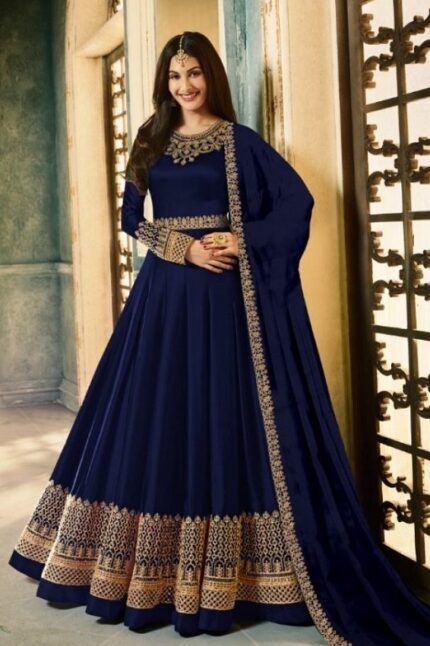 Gerogette Embroidery Semi Stitched Gown Dress