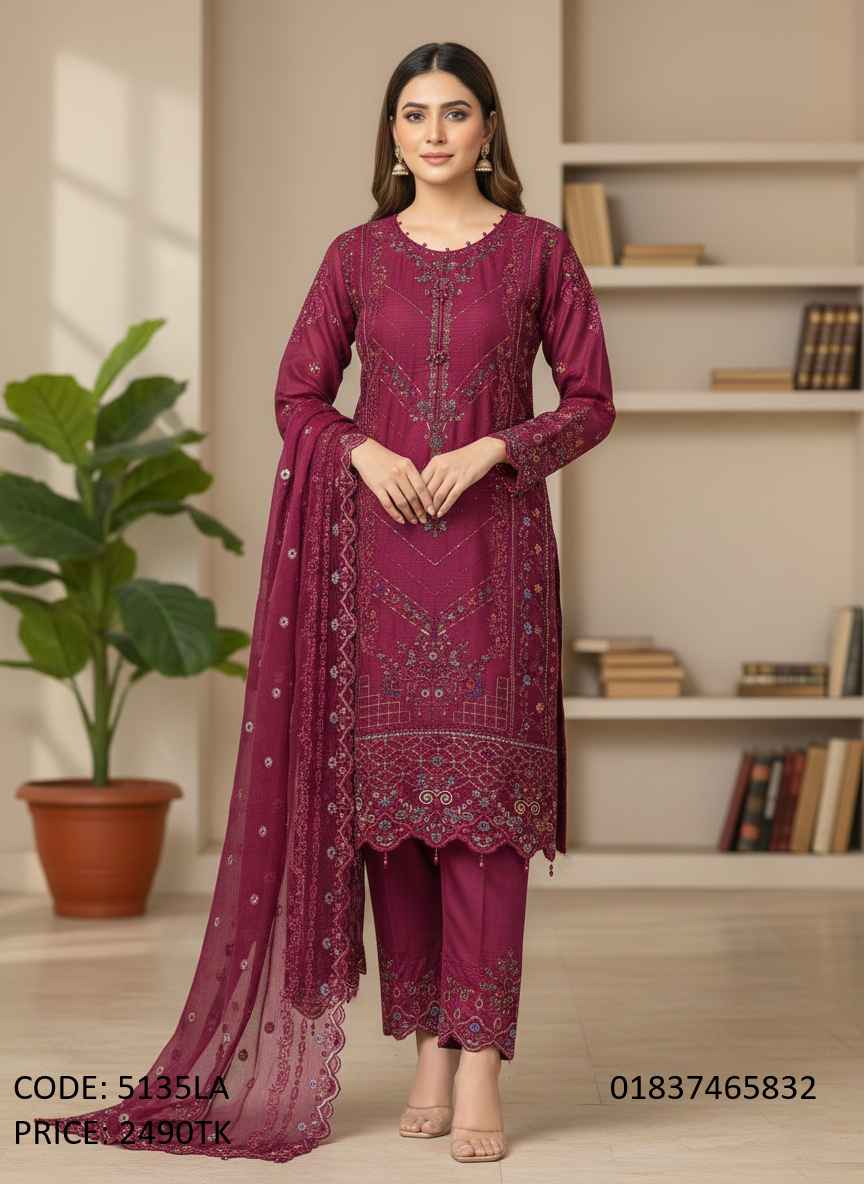 Elegant Georgette Embroidery Three Piece Suit for Women Elegant georgette embroidery three piece suit for women code 5135LA
