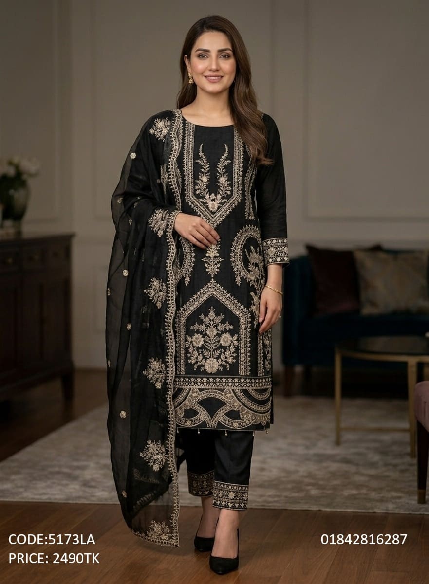 Exclusive Black Embroidered Georgette Three-Piece Dress for Women Exclusive black embroidered georgette three piece dress for women