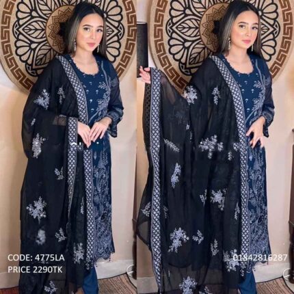 Exclusive Georgette Embroidery Three-Piece Set with Chiffon Dupatta for Women - Code 4775LA