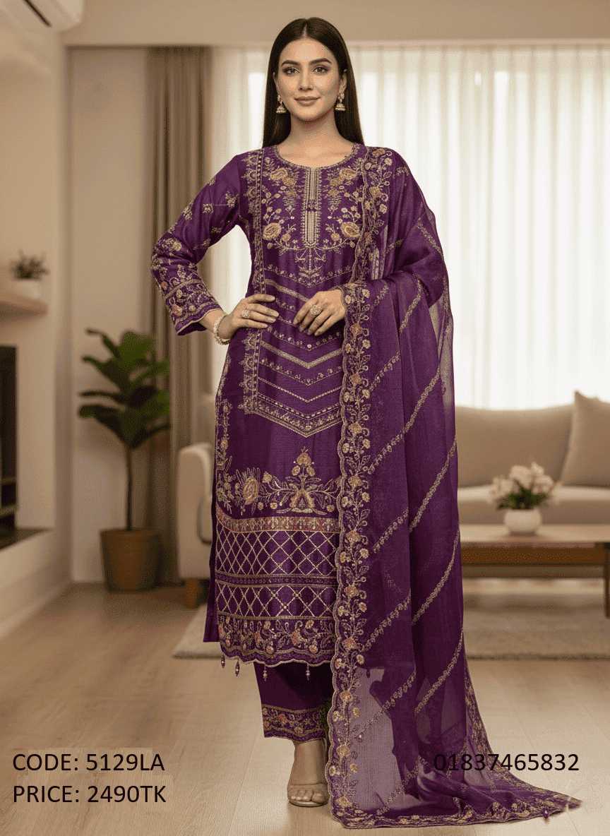 Exclusive Purple Embroidered Party Wear Three-Piece Suit for Women Exclusive purple color embroidered traditional three-piece salwar kameez for women code 5129LA