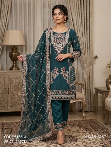 Premium bottle green embroidered georgette three piece salwar kameez suit for women