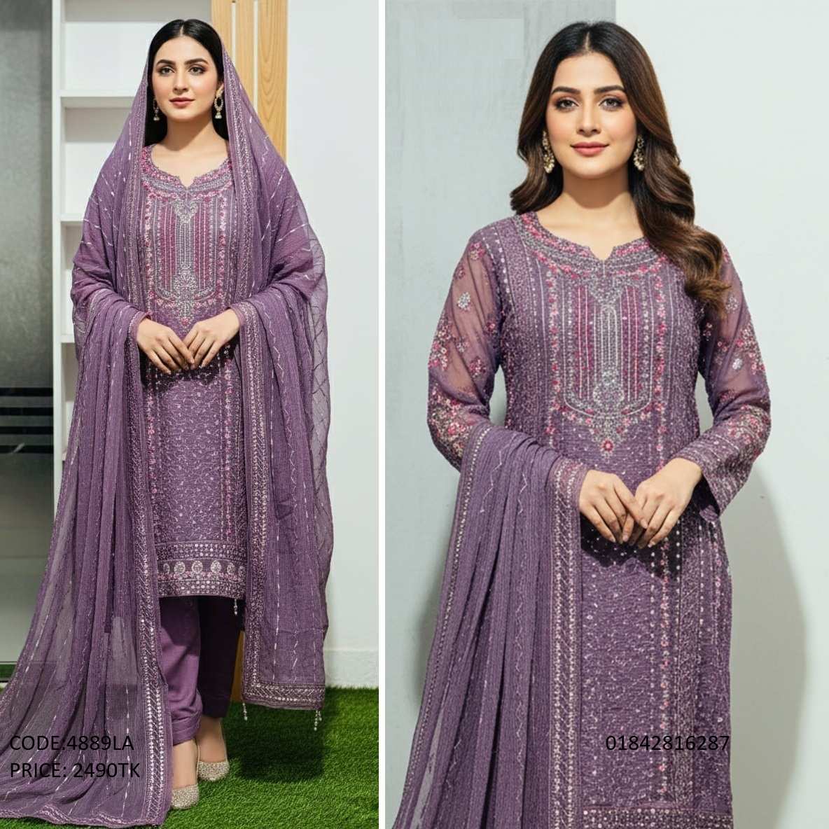Premium Lavender Georgette Embroidered Three Piece Dress for Women unstitched-georgette-embroidered-salwar-kameez-4889la