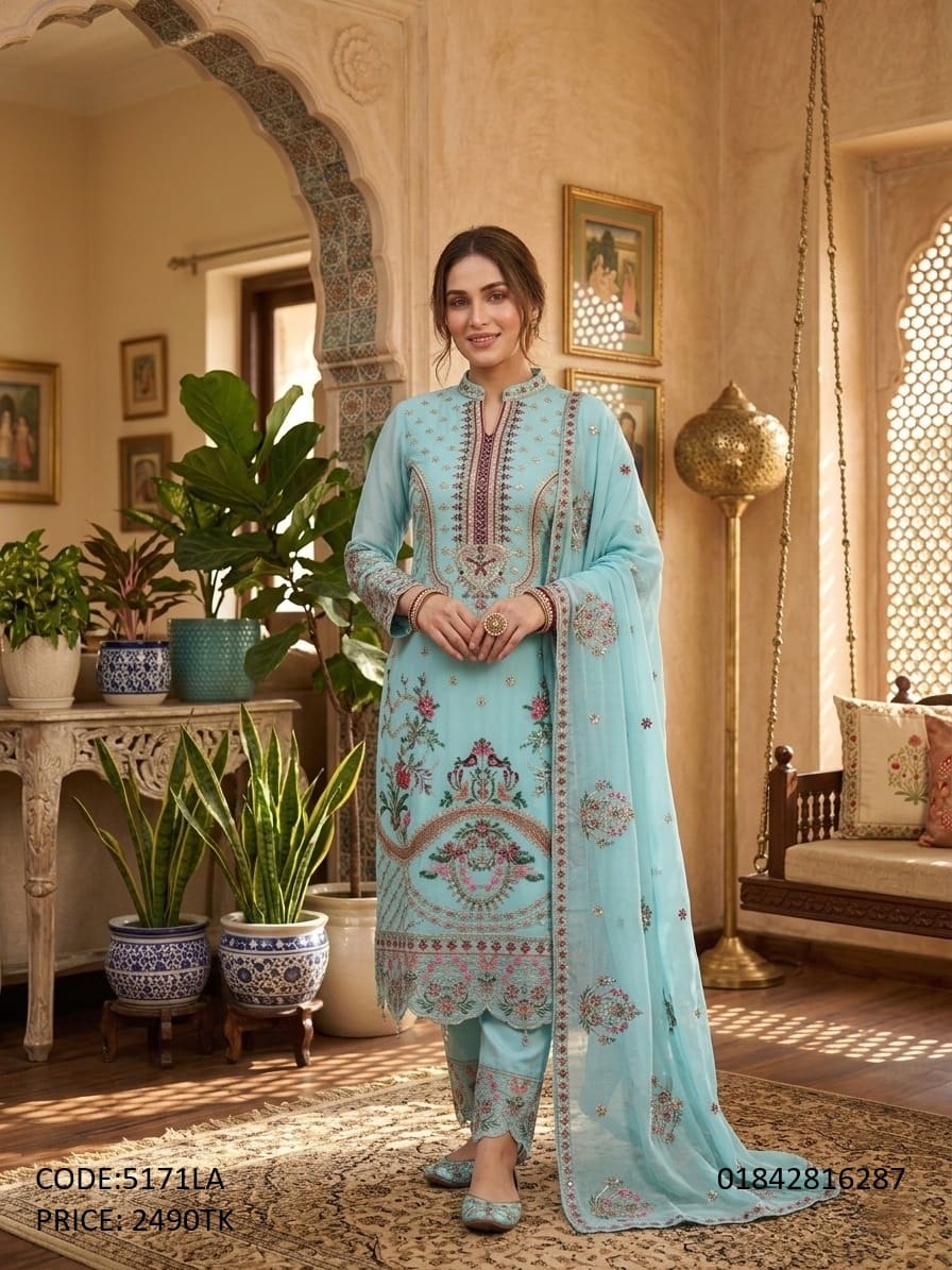 Premium Light Blue Embroidered Georgette Three-Piece Salwar Kameez Suit for Women Premium light blue embroidered georgette three piece salwar kameez suit for women