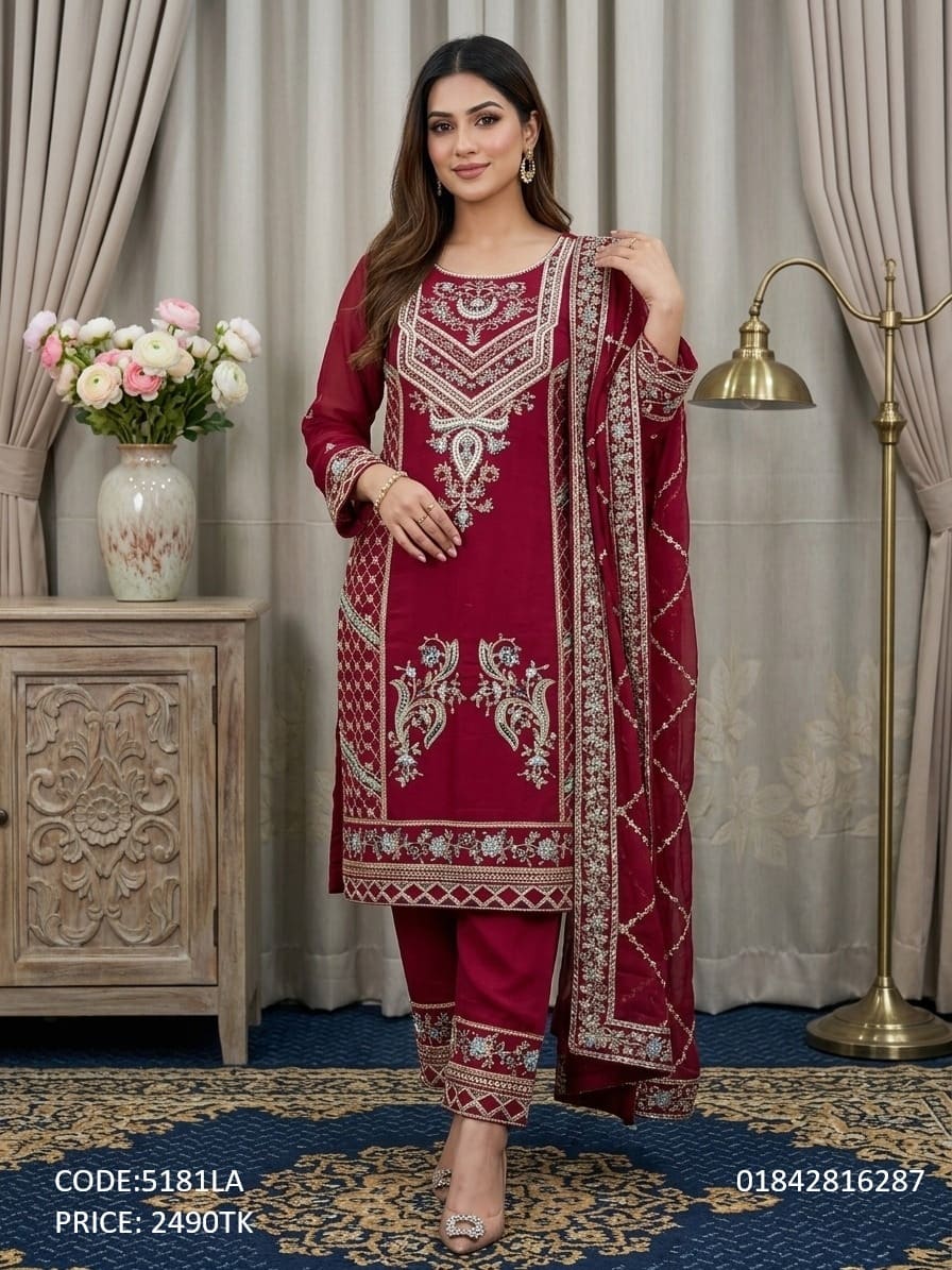 Premium Maroon Salwar Kameez Set with Elegant Embroidery Work Premium Maroon Salwar Kameez Set with Elegant Embroidery Work