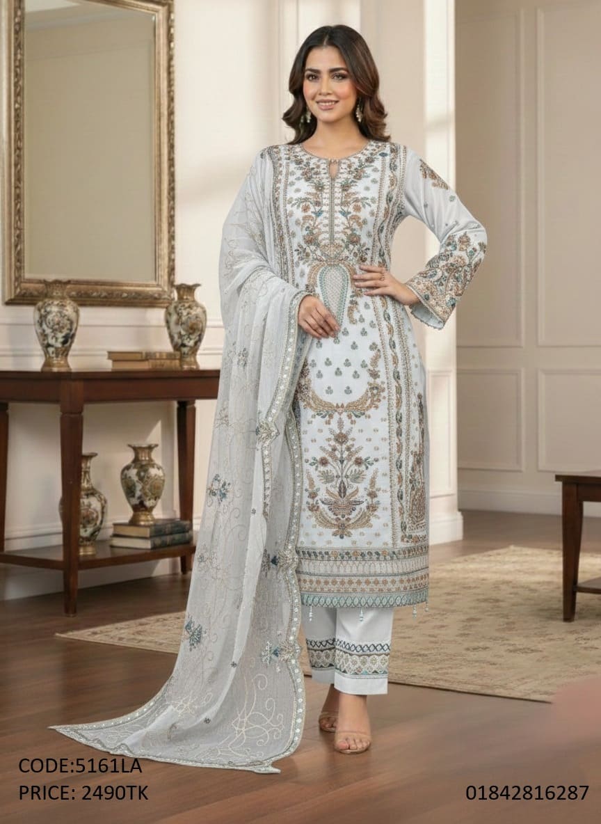 Premium Off-White Embroidered Georgette Three-Piece Salwar Kameez Suit Premium off-white embroidered georgette three piece salwar kameez suit for women