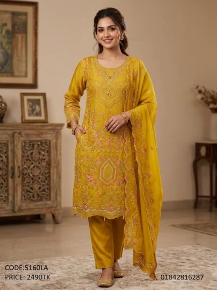Premium Un-Stitched Soft Georgette Embroidery & Sequence Work Three Piece 5160LA
