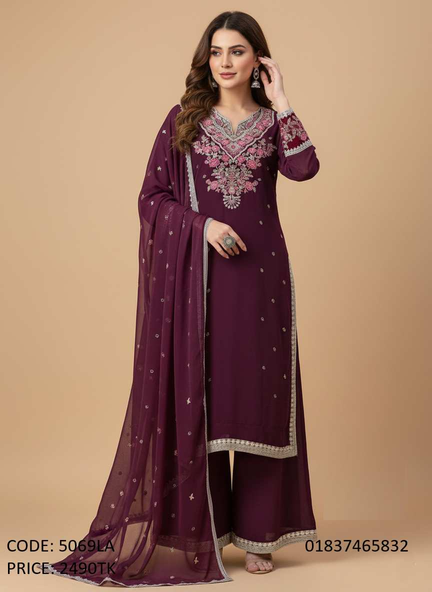 Premium Unstitched Georgette Embroidery & Sequence Work Three Piece