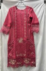 Georgette embroidery stitched three piece dress with chiffon dupatta for women.