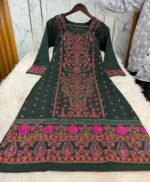 Premium cenigura cotton gorgeous embroidery stitched three-piece dress with silk dupatta for women.