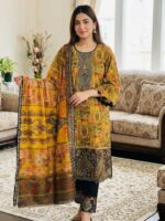 Premium cotton printed stitched three piece dress with chiffon dupatta for women