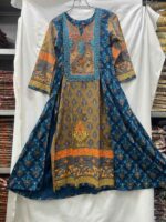 Premium digital print linen stitched three-piece dress with cotton dupatta and embroidery work for women.