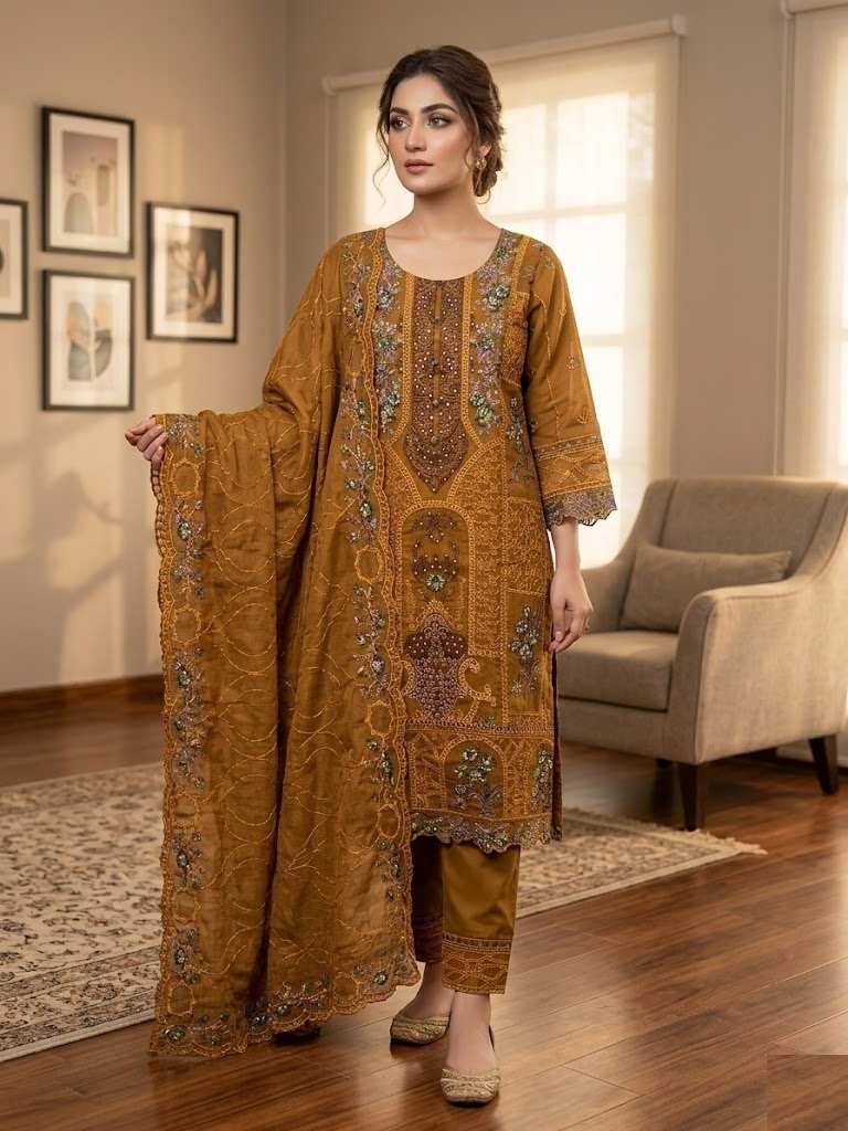 Premium Kota Silk Embroidery Stitched Three Piece Dress CLA557-3990 (1) Premium kota silk embroidery stitched three-piece dress with gorgeous work for women