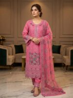 Premium kota silk gorgeous embroidery stitched three-piece dress with silk dupatta for women