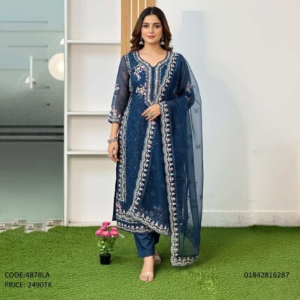 Premium-navy-blue-georgette-embroidery-three-piece-party-dress-for-women-code-4878la