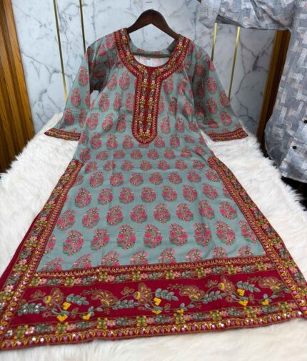 Premium stitched cotton three piece price in Bangladesh with gorgeous neck embroidery work