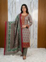 Premium stitched cotton three piece price in Bangladesh with gorgeous neck embroidery work